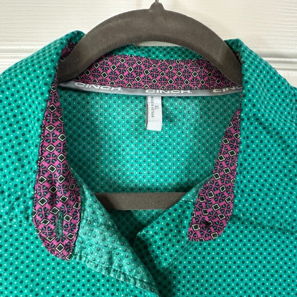Men's XL Cinch Turquoise Geometric Pattern Contrast Flip Cuff Button-down Shirt - Picture 3 of 10